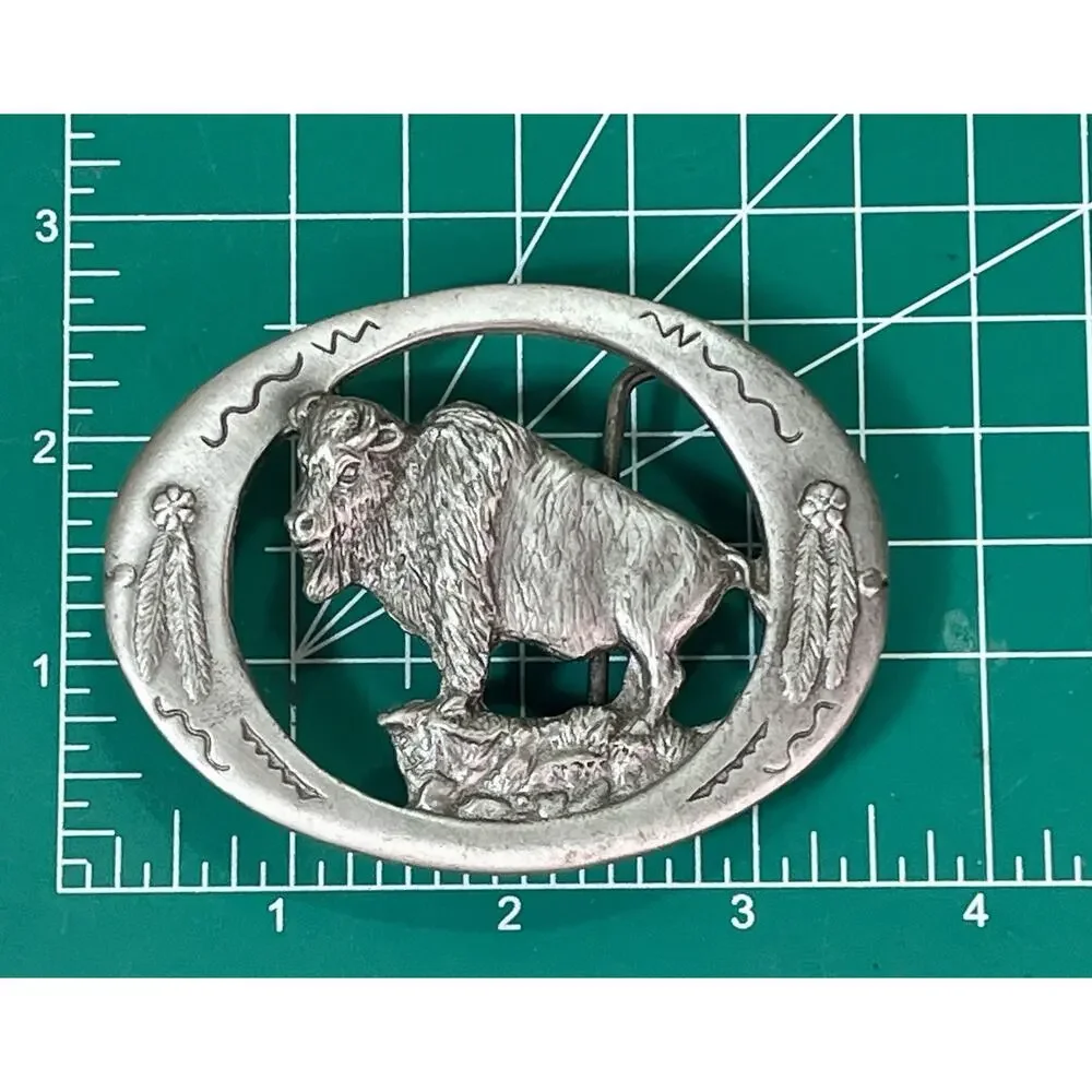 1992 Vintage Buffalo Pewter Belt Buckle Made in USA Colorado Silver Star